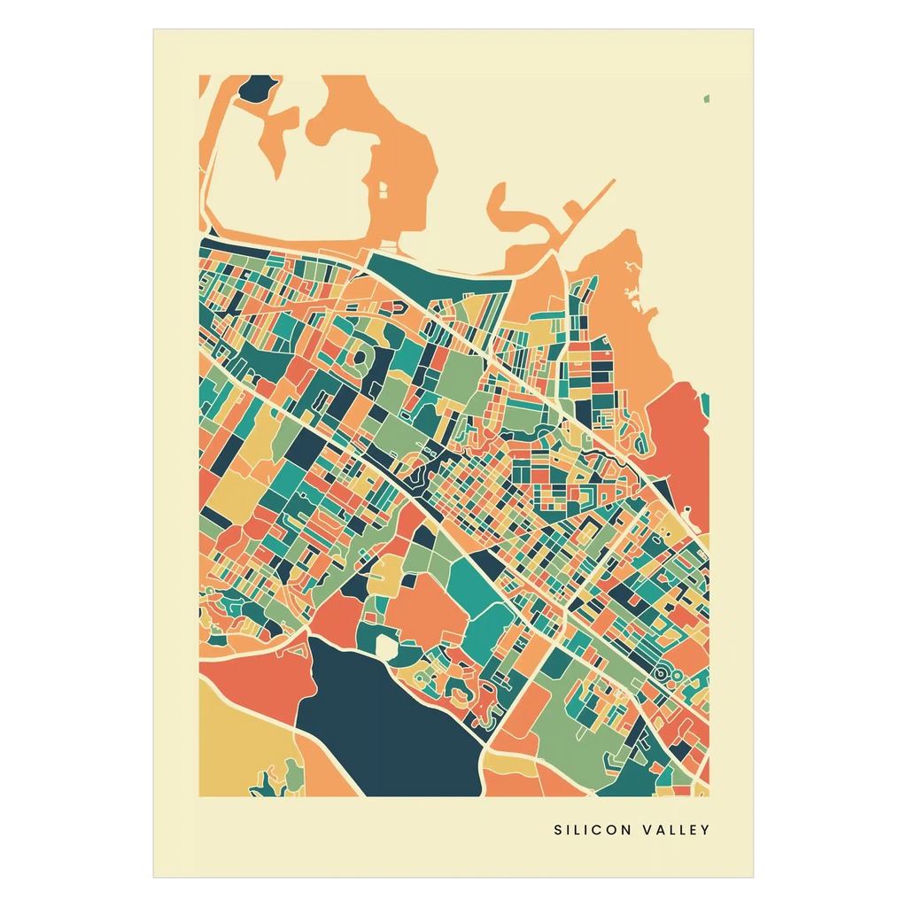 Silicon Valley Stadtkarte Poster – Polychroma Modern Art Print