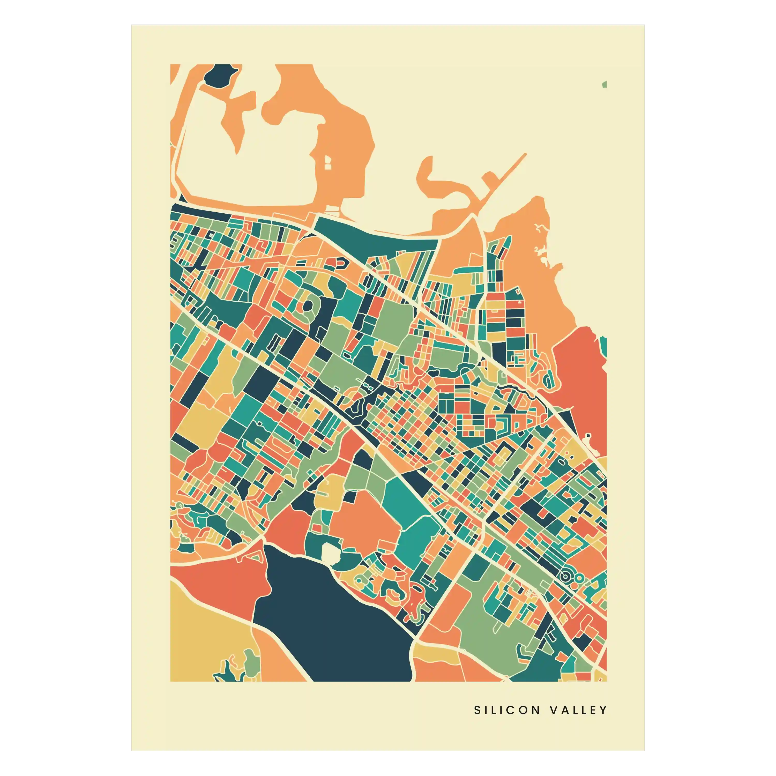 Silicon Valley Stadtkarte Poster – Polychroma Modern Art Print