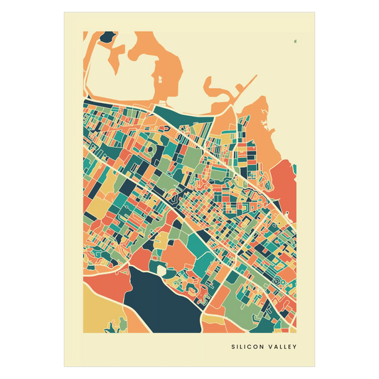 Silicon Valley Stadtkarte Poster – Polychroma Modern Art Print
