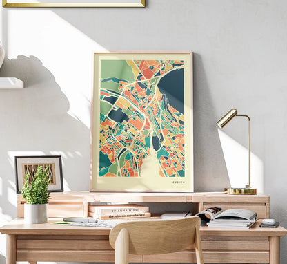 Zürich Stadtkarte Poster – Polychroma Modern Art Print