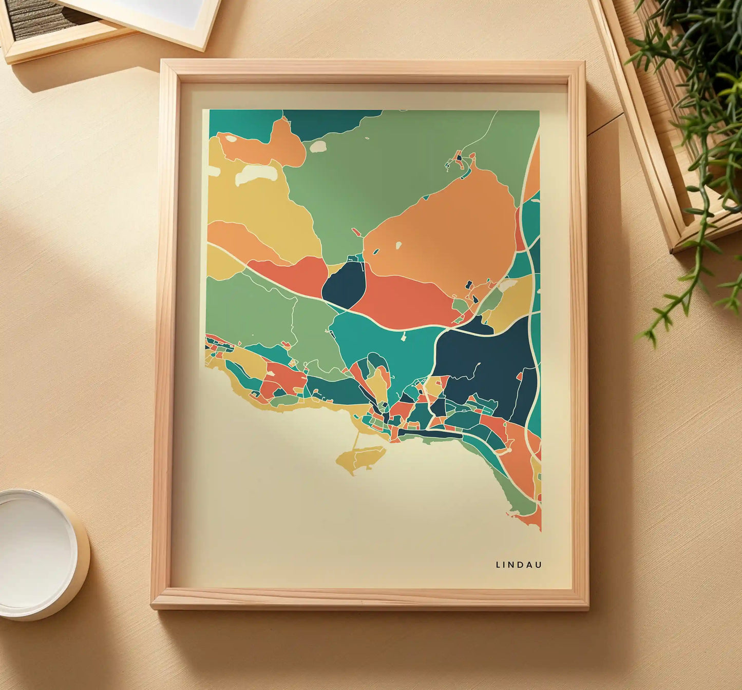 Lindau Stadtkarte Poster – Polychroma Modern Art Print