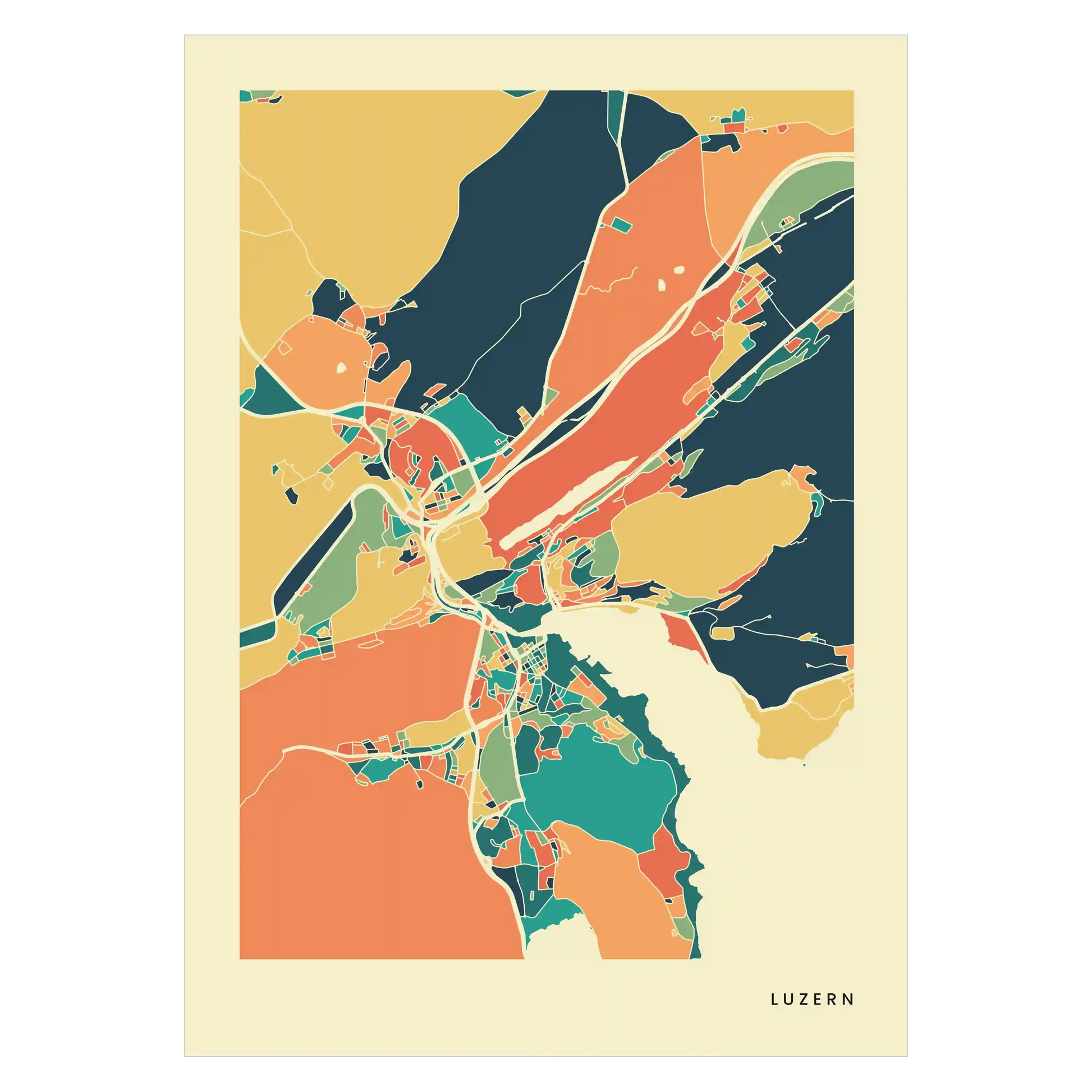 Luzern Stadtkarte Poster – Polychroma Modern Art Print
