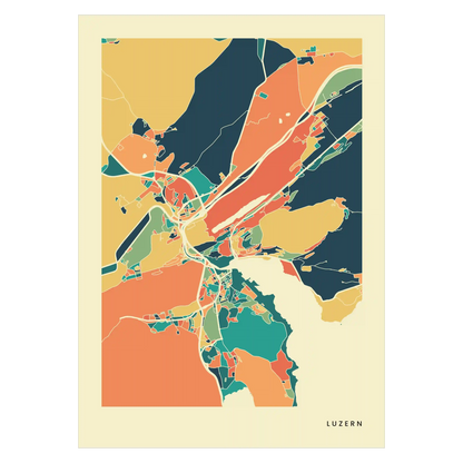 Luzern Stadtkarte Poster – Polychroma Modern Art Print