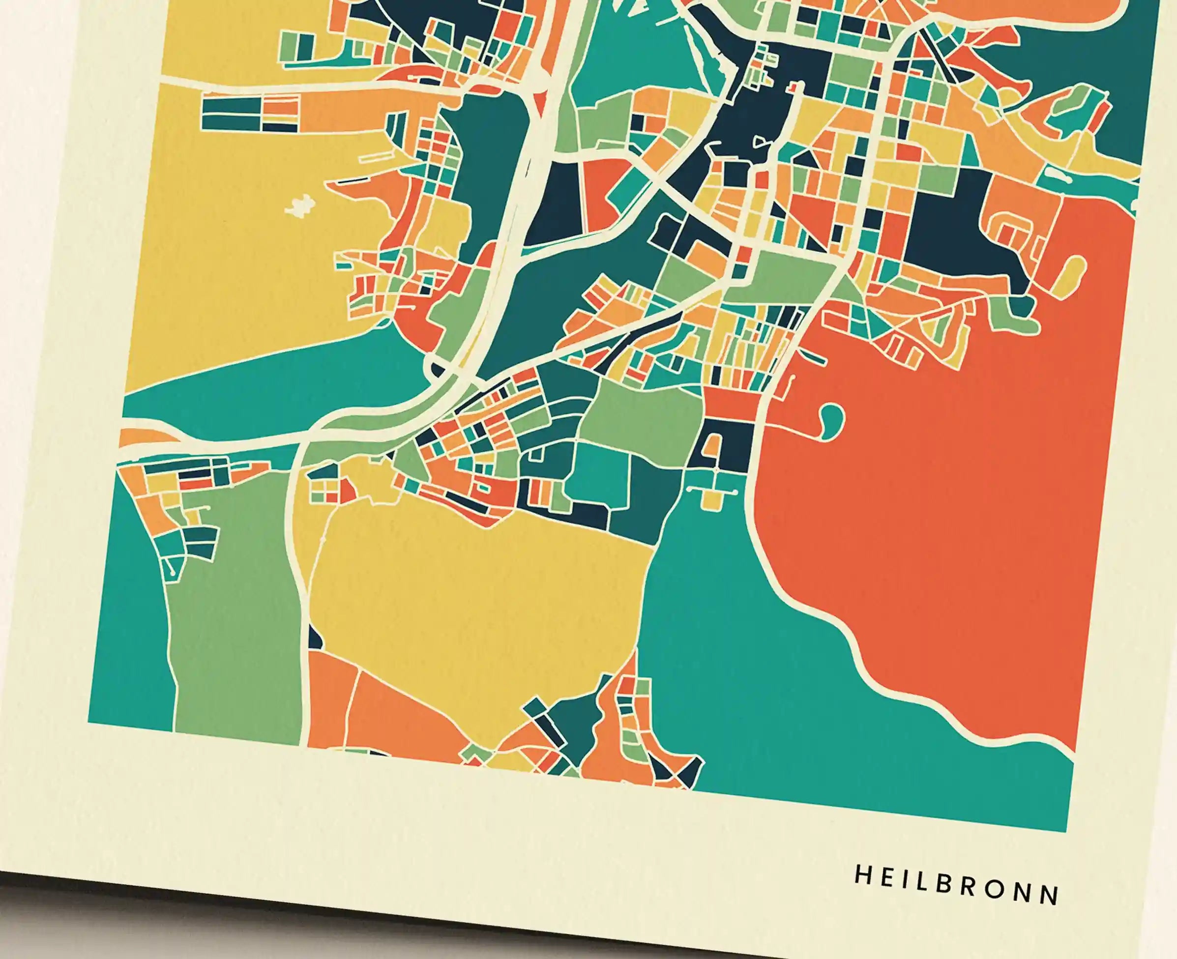 Heilbronn Stadtkarte Poster – Polychroma Modern Art Print