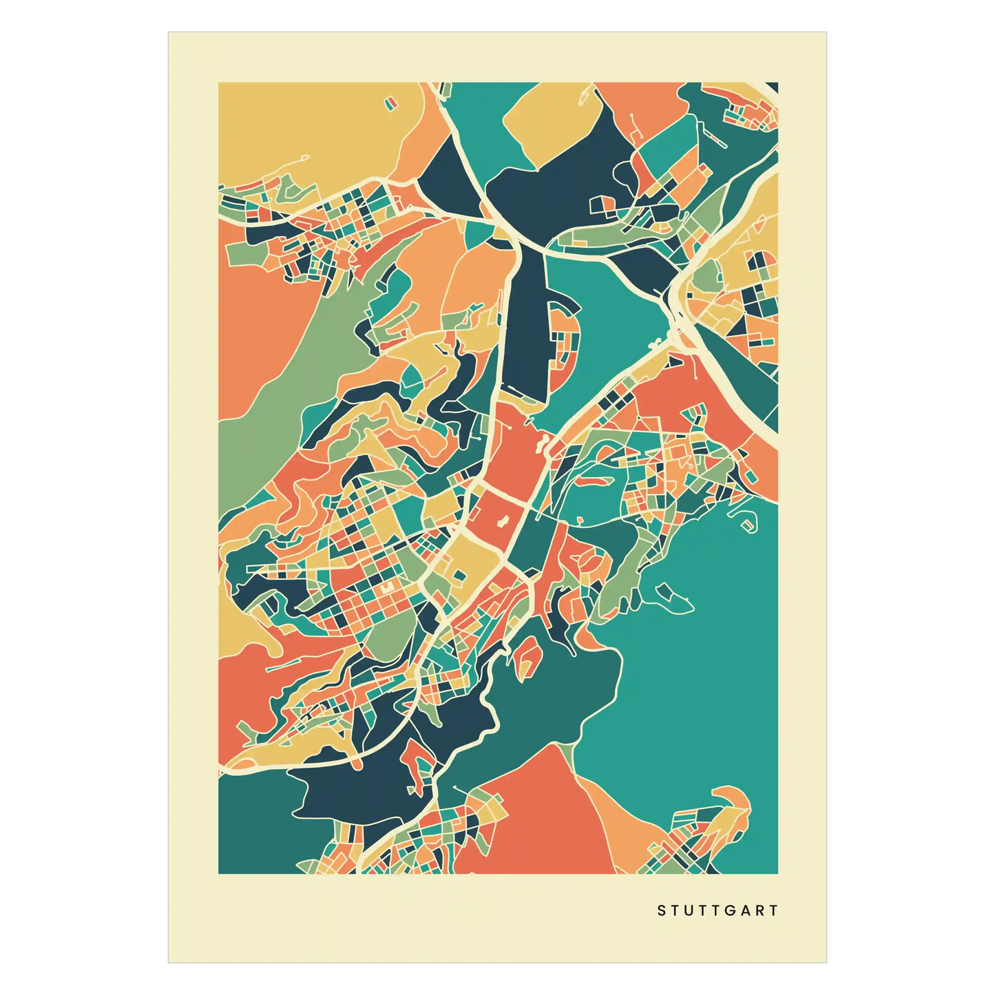 Stuttgart Stadtkarte Poster - Polychroma Stadtplan Modern Art Print Stadtkarte Poster – Polychroma Modern Art Print