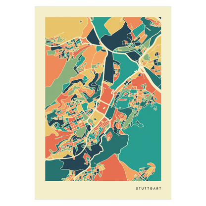 Stuttgart Stadtkarte Poster - Polychroma Stadtplan Modern Art Print Stadtkarte Poster – Polychroma Modern Art Print