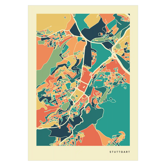 Stuttgart Stadtkarte Poster - Polychroma Stadtplan Modern Art Print Stadtkarte Poster – Polychroma Modern Art Print
