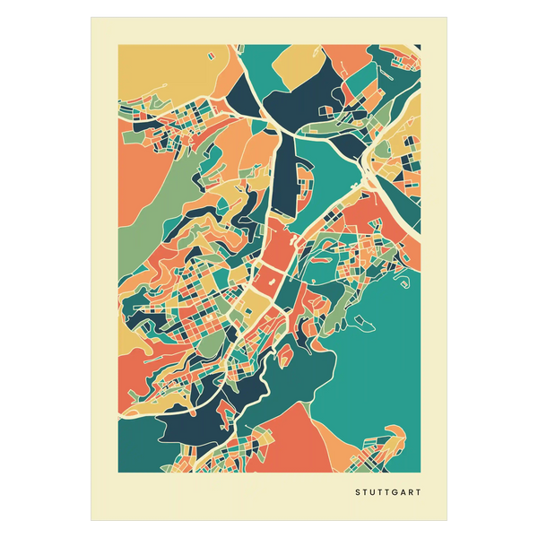 Stuttgart Stadtkarte Poster - Polychroma Stadtplan Modern Art Print Stadtkarte Poster – Polychroma Modern Art Print