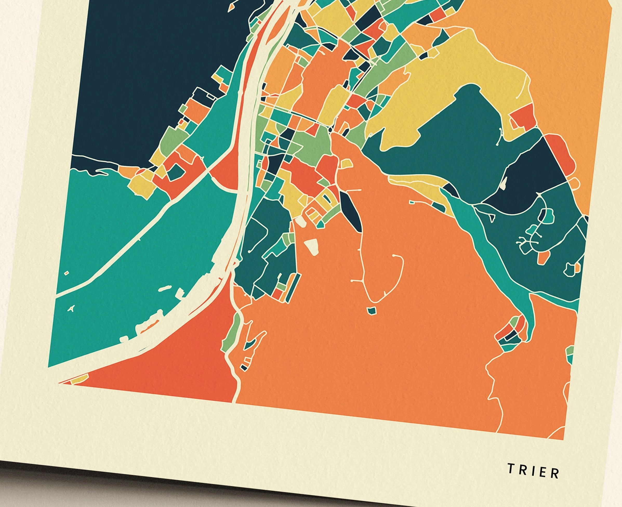 Trier Stadtkarte Poster – Polychroma Modern Art Print