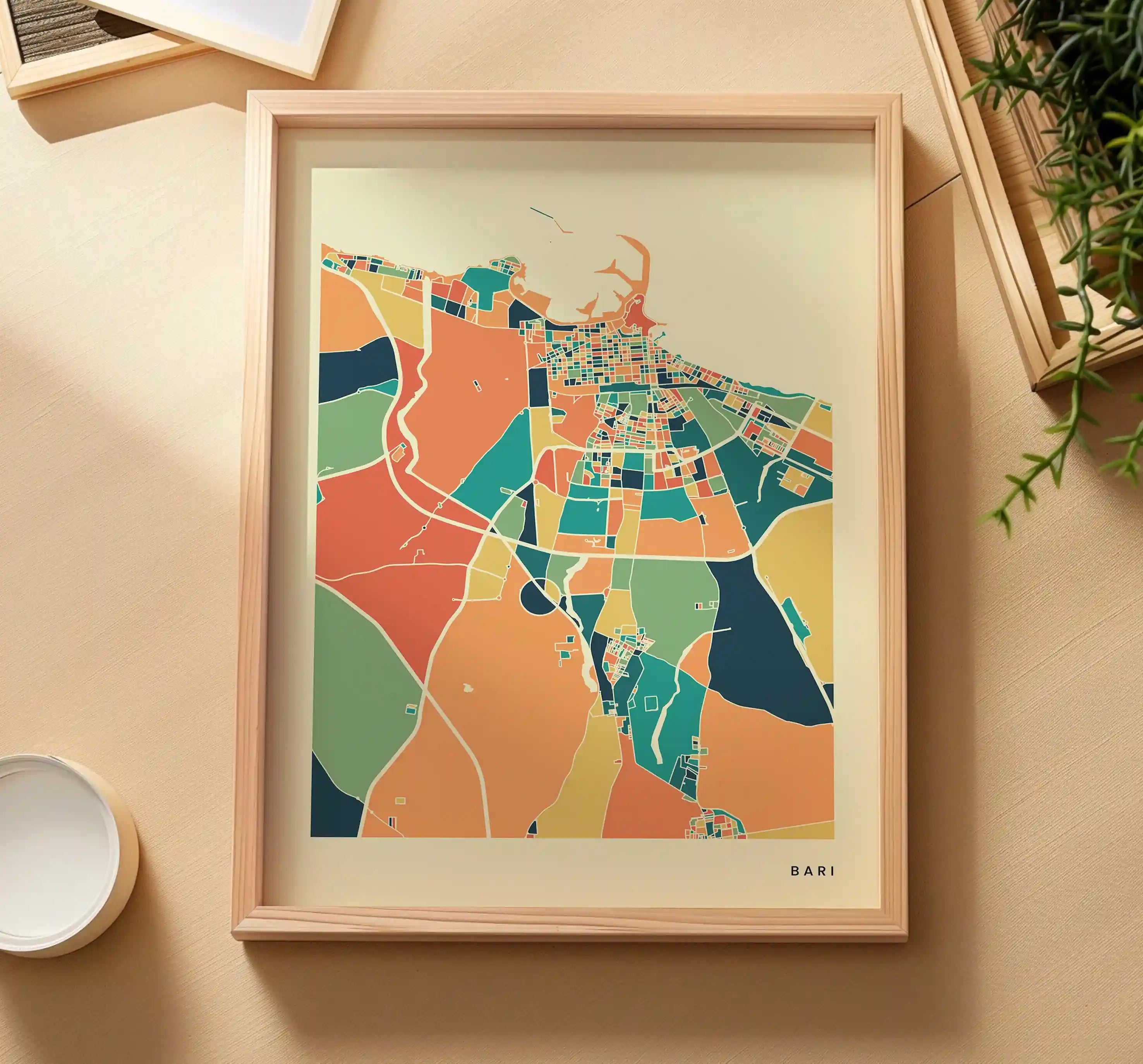 Bari Stadtkarte Poster – Polychroma Modern Art Print