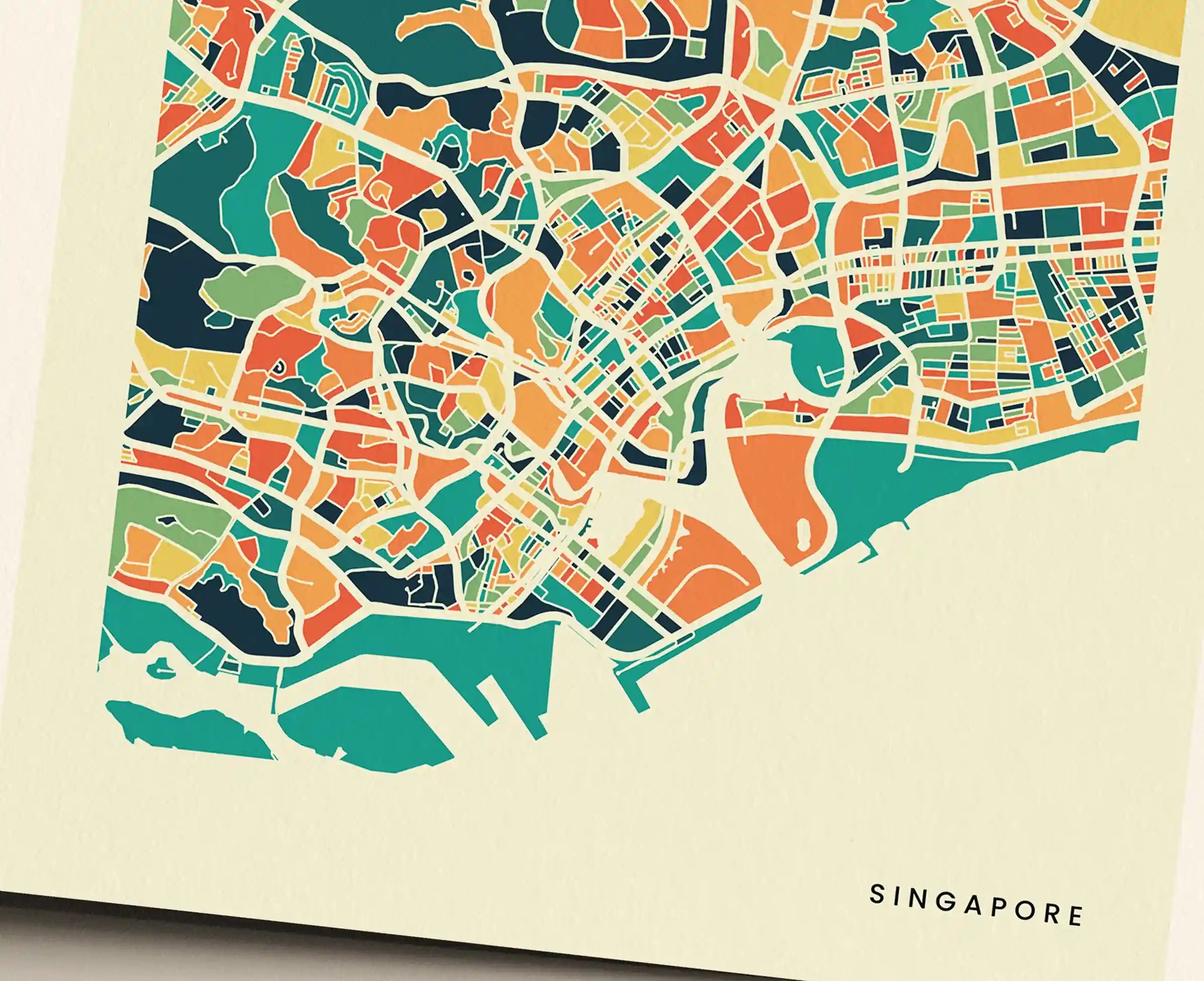 Singapore Stadtkarte Poster – Polychroma Modern Art Print