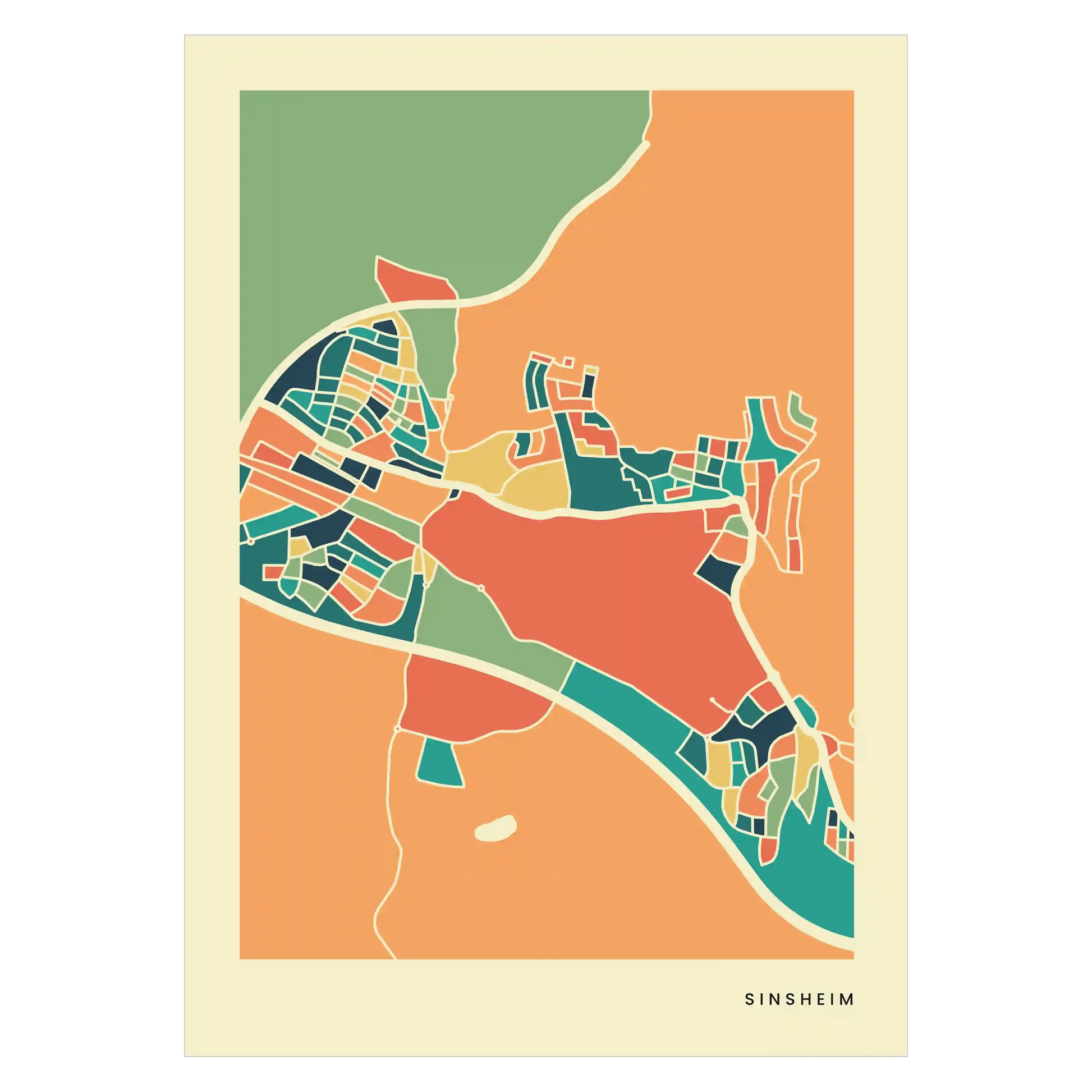 Sinsheim Stadtkarte Poster – Polychroma Modern Art Print