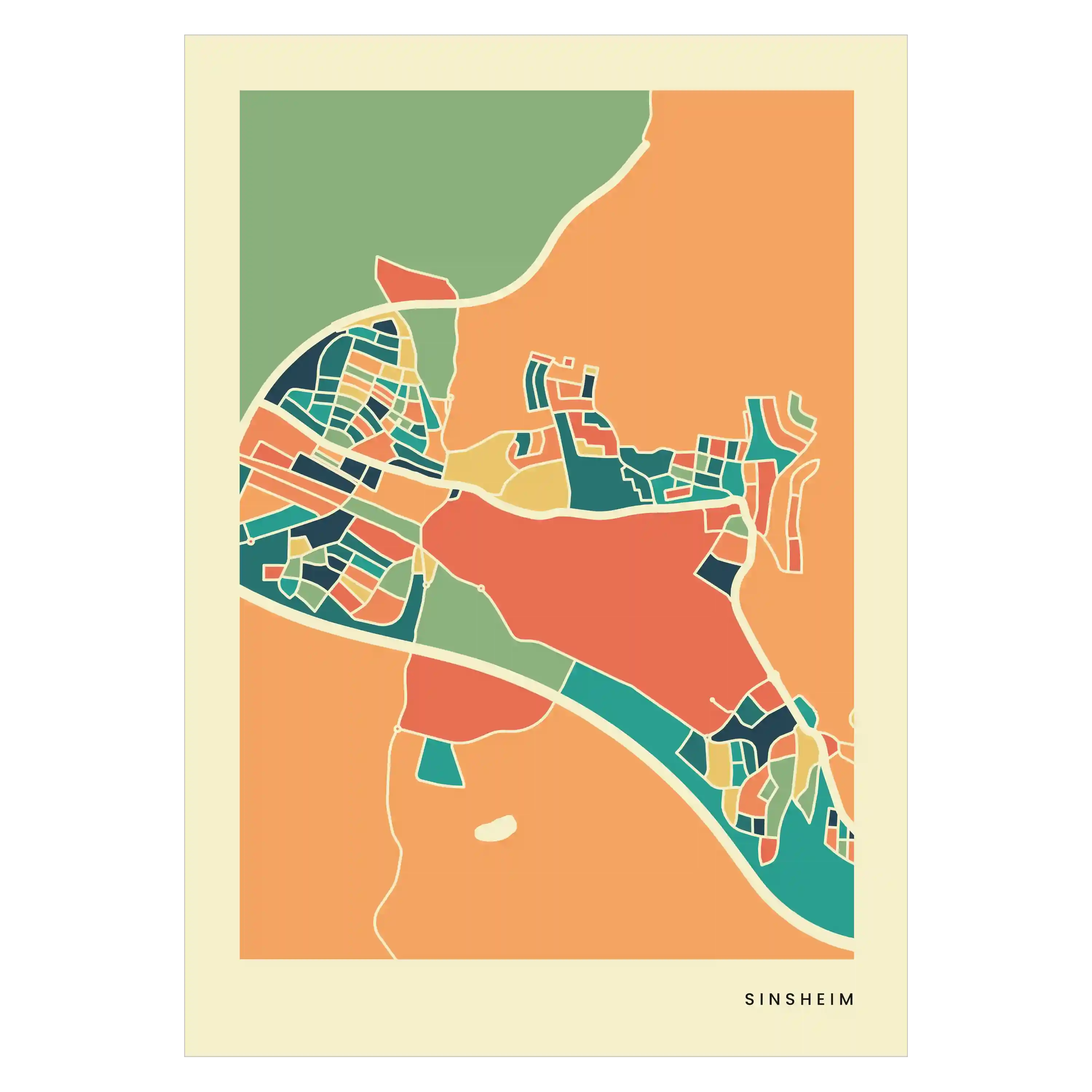 Sinsheim Stadtkarte Poster – Polychroma Modern Art Print