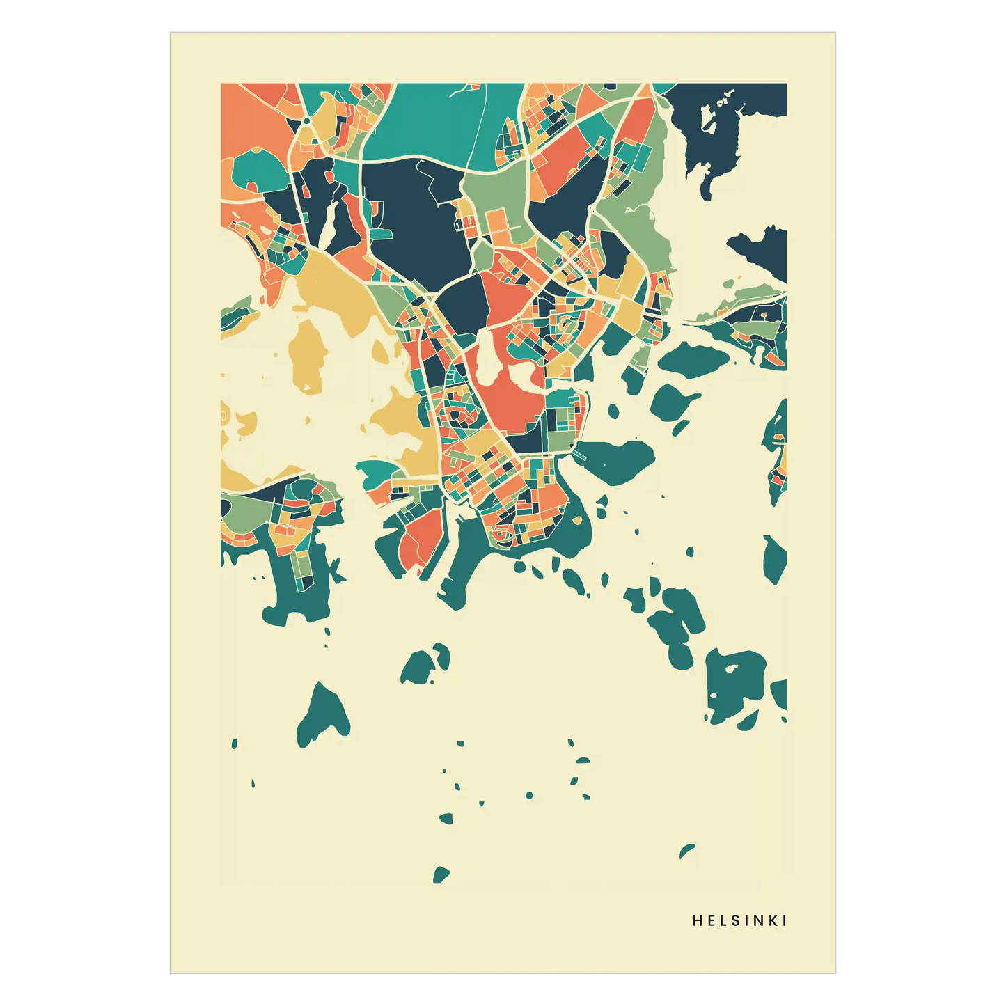 Helsinki Stadtkarte Poster – Polychroma Modern Art Print