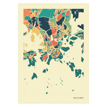 Helsinki Stadtkarte Poster – Polychroma Modern Art Print