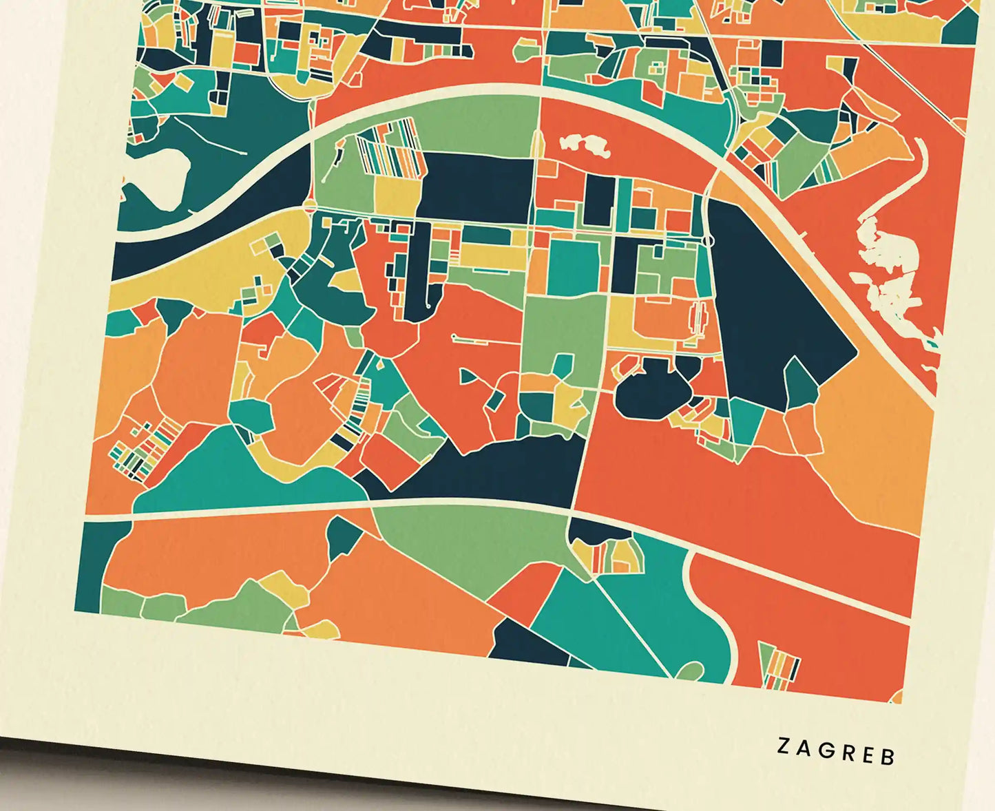 Zagreb Stadtkarte Poster – Polychroma Modern Art Print