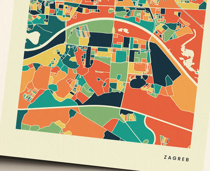 Zagreb Stadtkarte Poster – Polychroma Modern Art Print