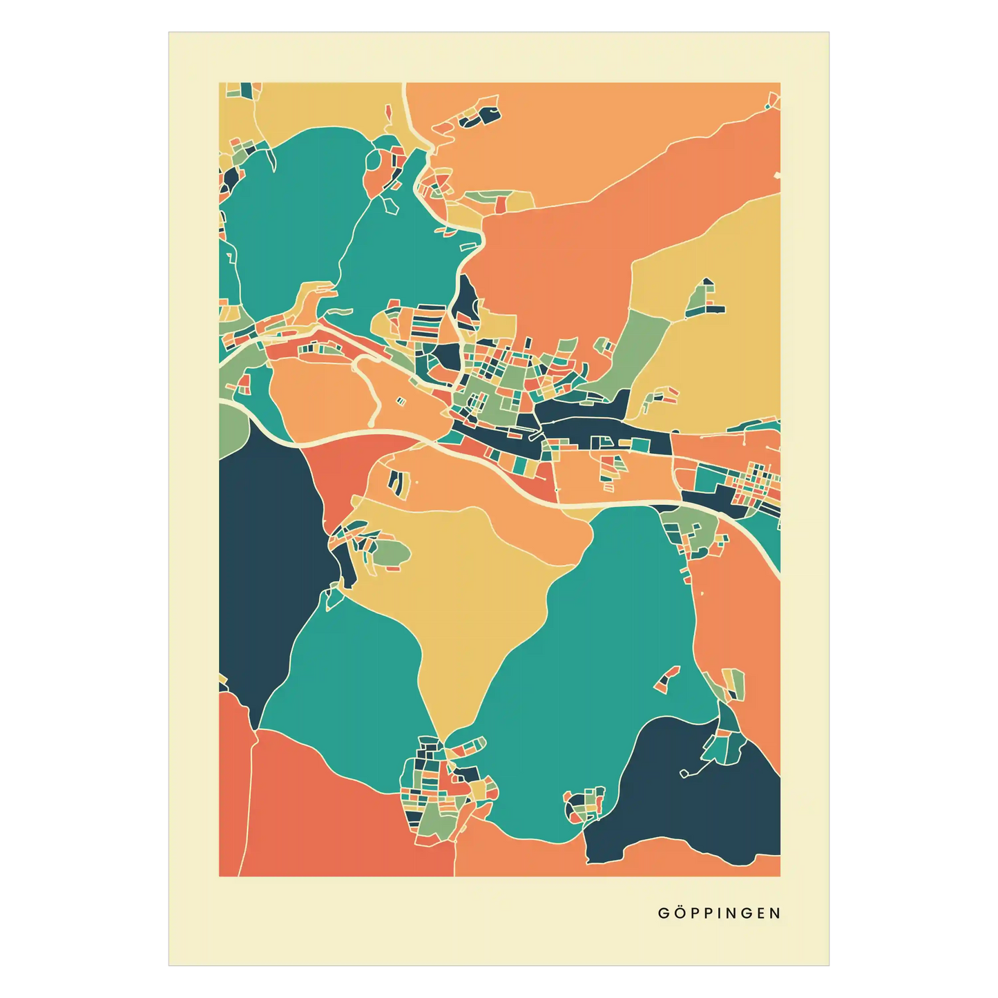Göppingen Stadtkarte Poster – Polychroma Modern Art Print