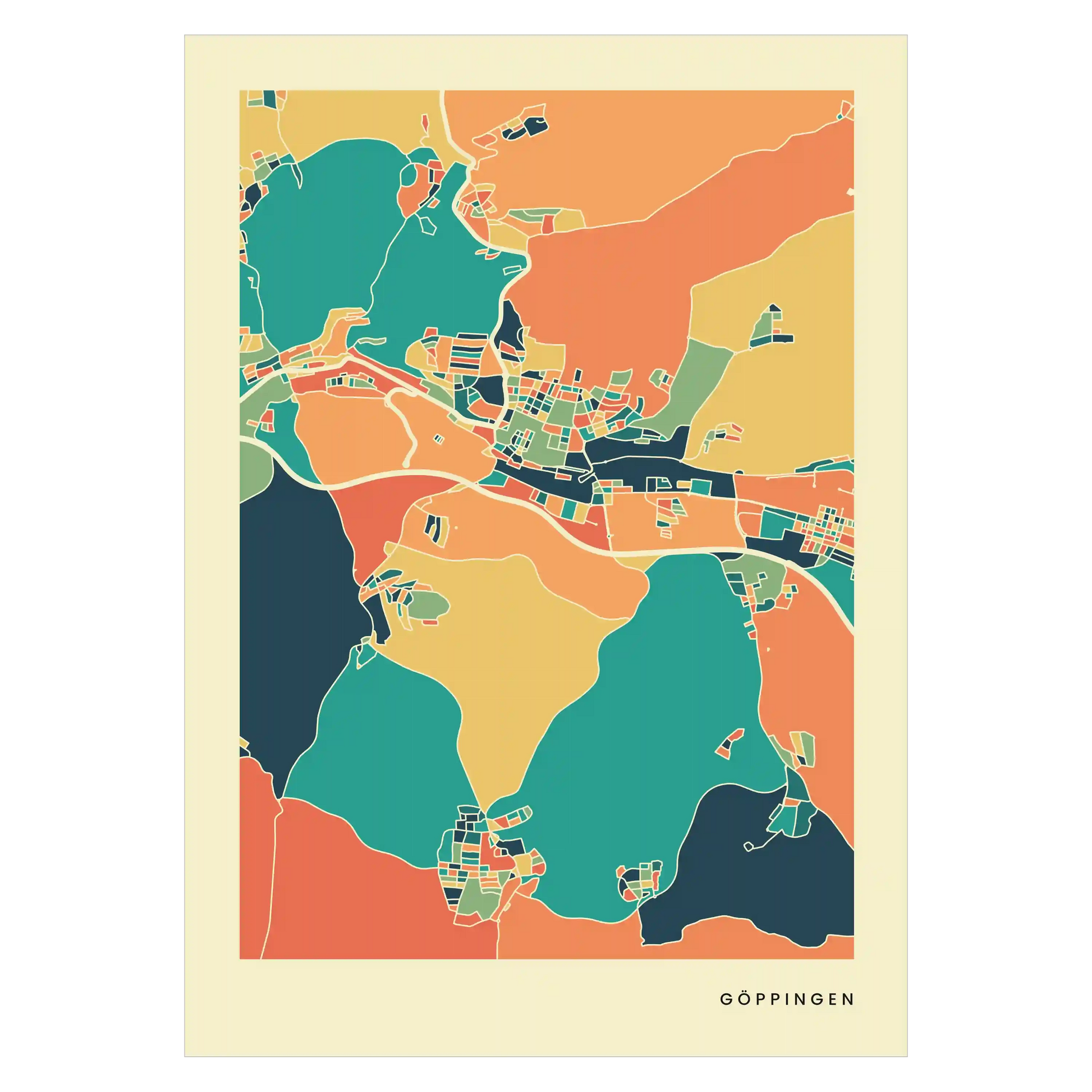 Göppingen Stadtkarte Poster – Polychroma Modern Art Print