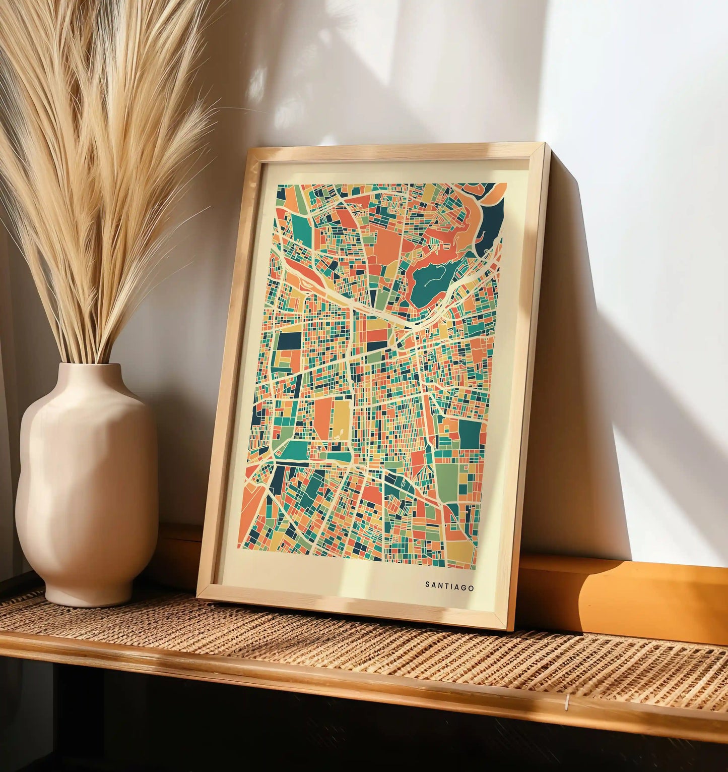 Santiago Stadtkarte Poster – Polychroma Modern Art Print