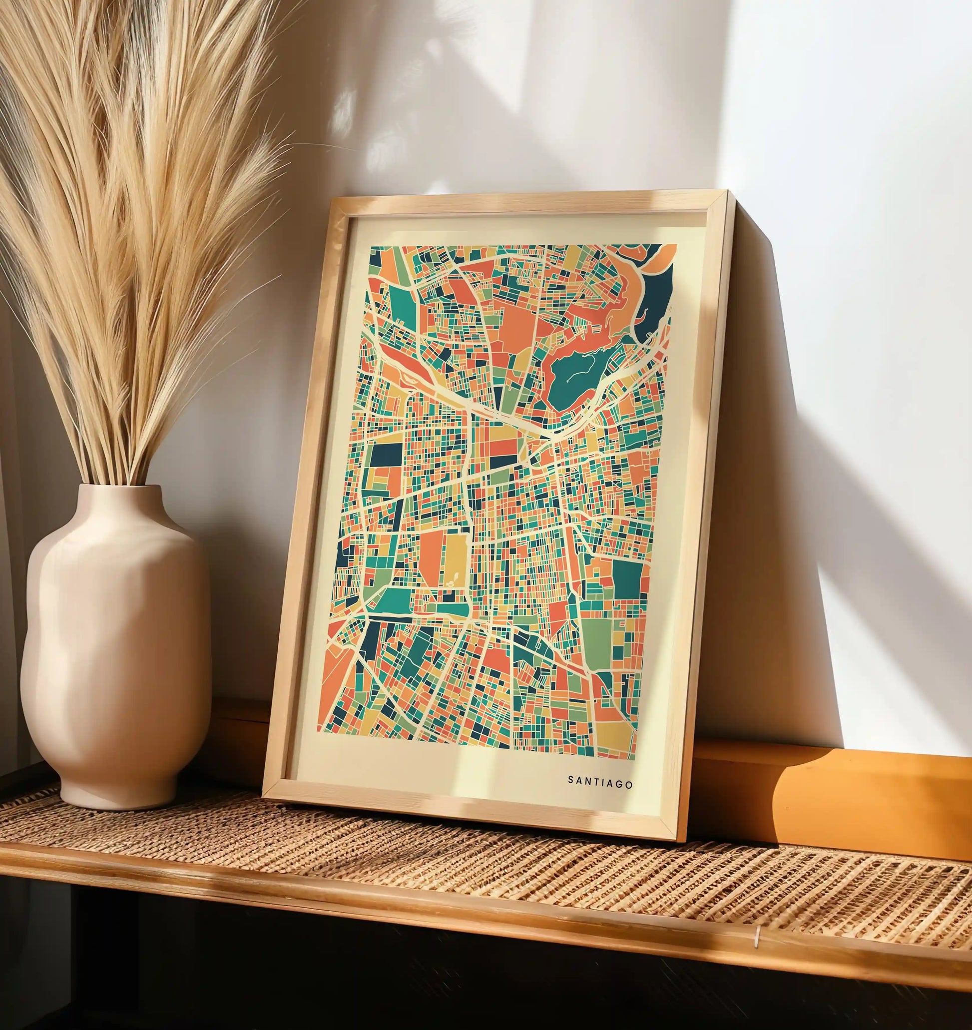 Santiago Stadtkarte Poster – Polychroma Modern Art Print