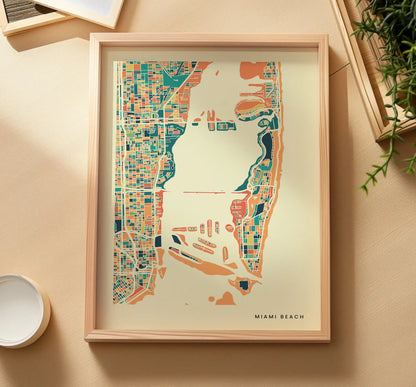 Miami Beach Stadtkarte Poster – Polychroma Modern Art Print
