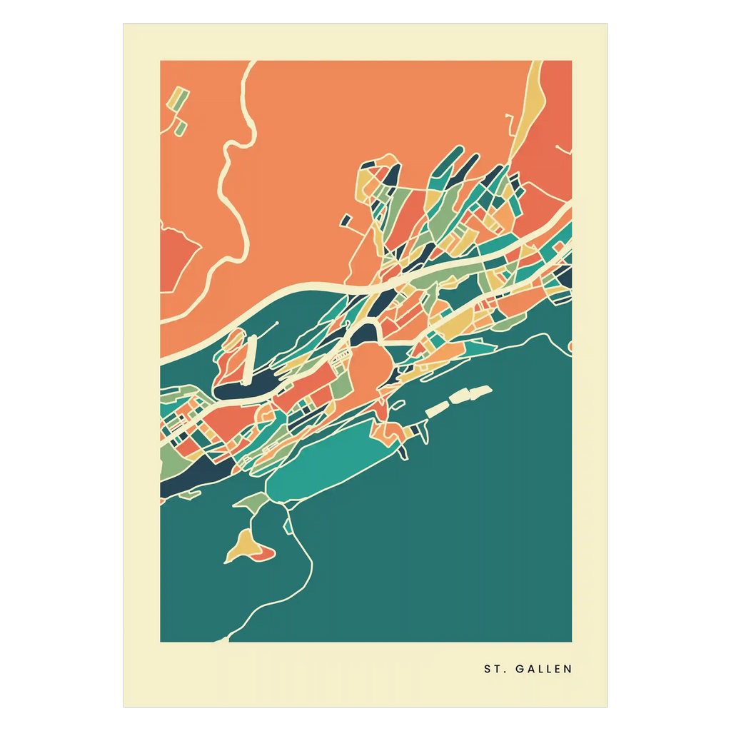 St. Gallen Stadtkarte Poster – Polychroma Modern Art Print