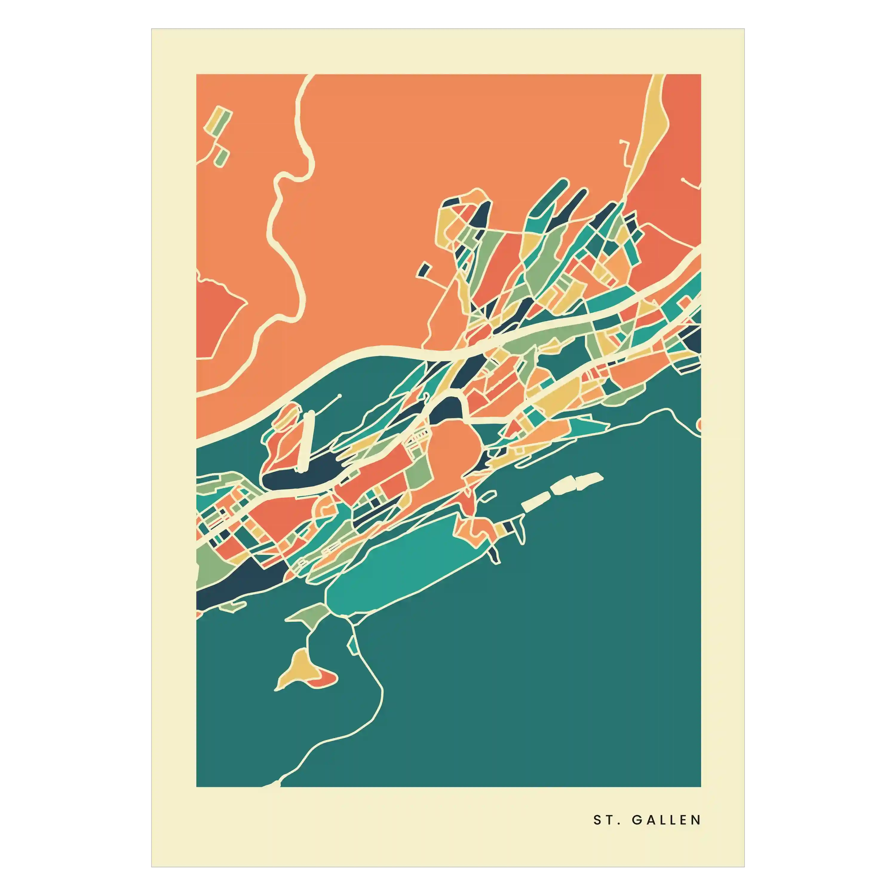 St. Gallen Stadtkarte Poster – Polychroma Modern Art Print