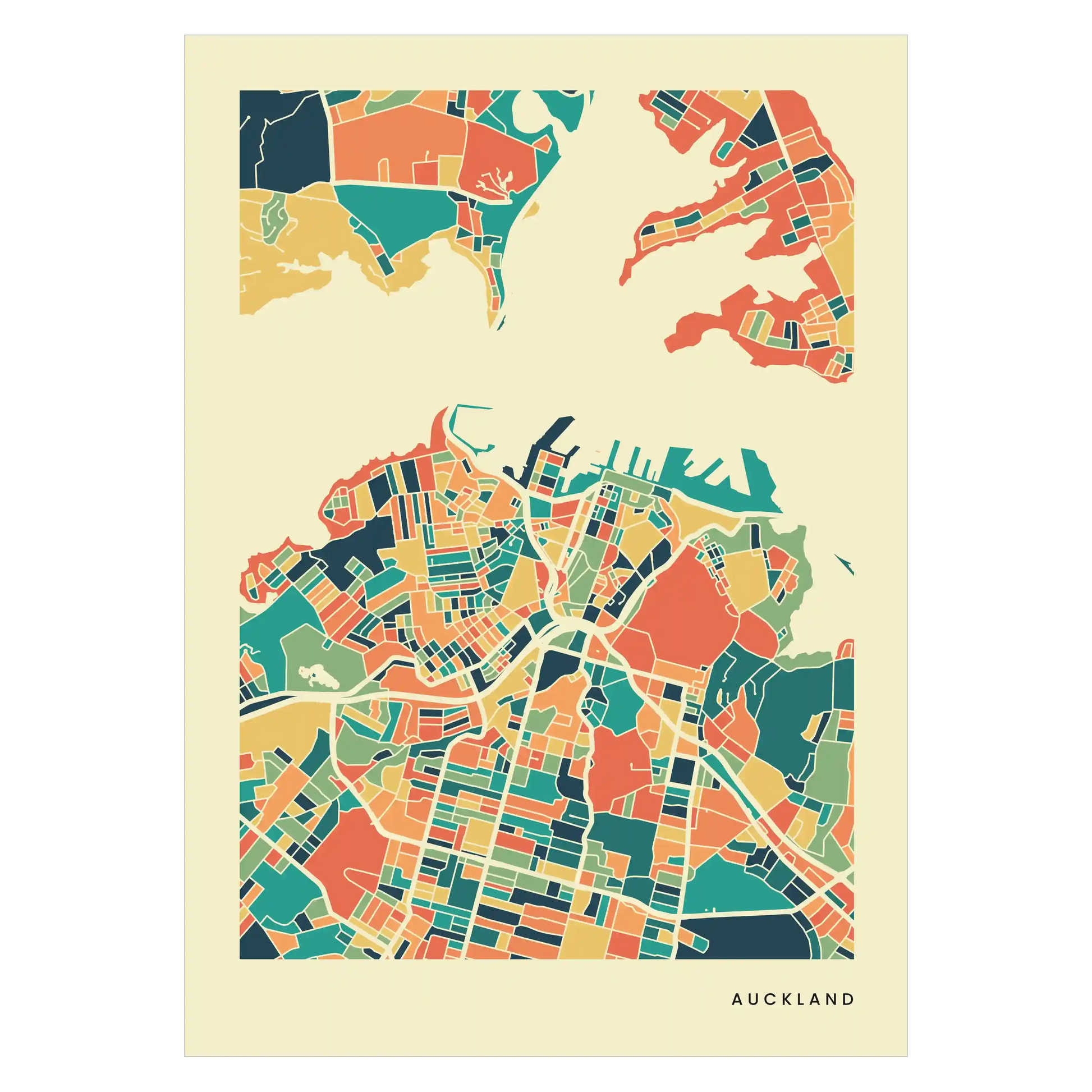 Auckland Stadtkarte Poster – Polychroma Modern Art Print