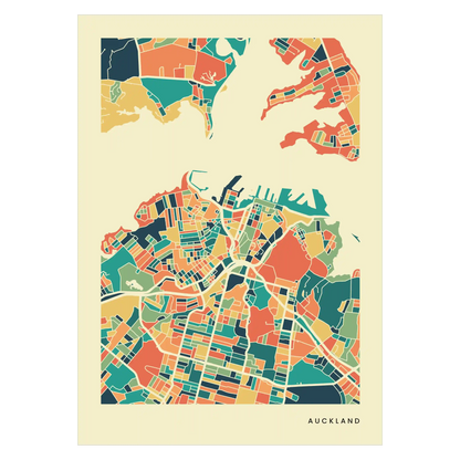 Auckland Stadtkarte Poster – Polychroma Modern Art Print