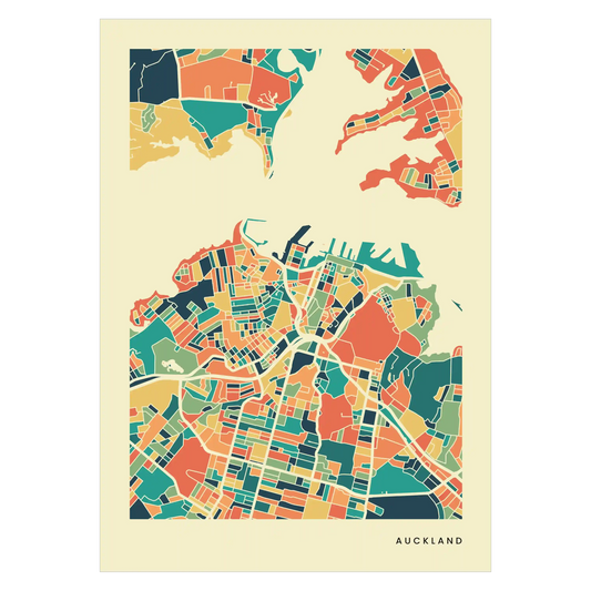 Auckland Stadtkarte Poster – Polychroma Modern Art Print