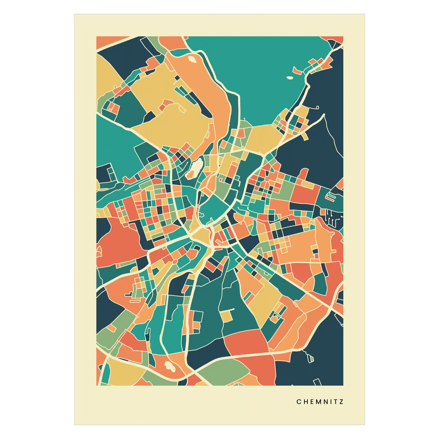 Chemnitz Stadtkarte Poster – Polychroma Modern Art Print