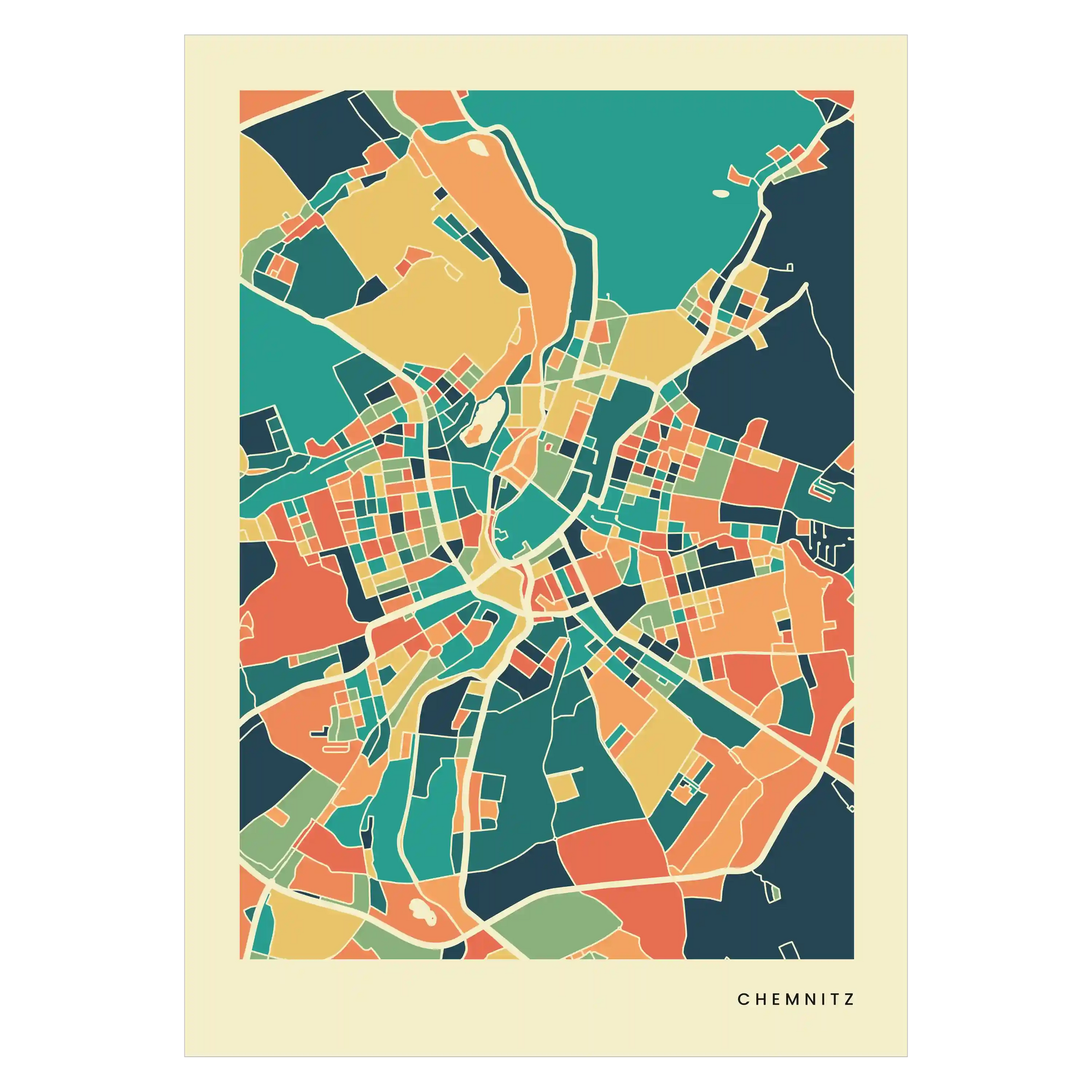 Chemnitz Stadtkarte Poster – Polychroma Modern Art Print