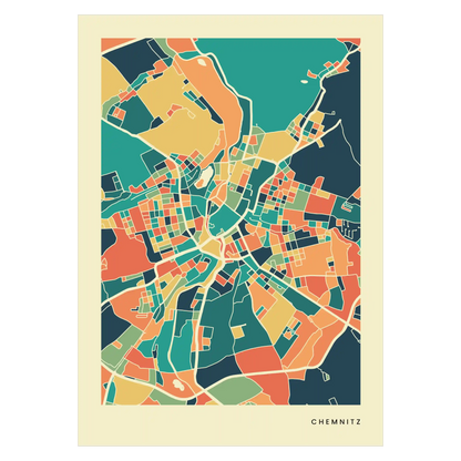 Chemnitz Stadtkarte Poster – Polychroma Modern Art Print