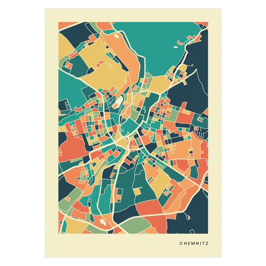 Chemnitz Stadtkarte Poster – Polychroma Modern Art Print