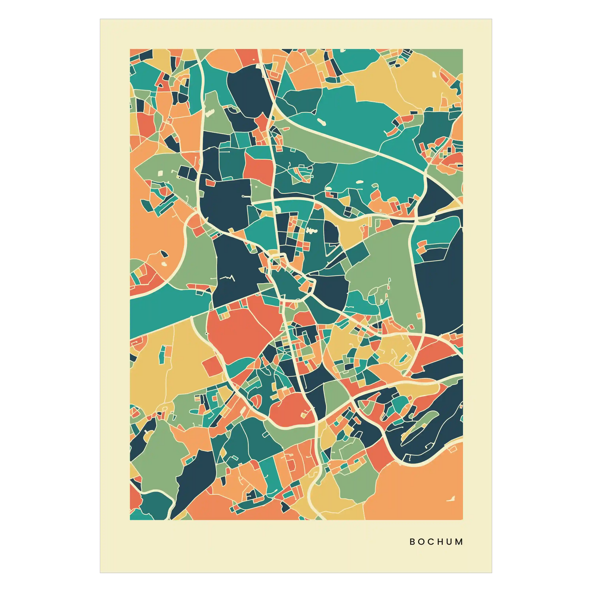 Bochum Stadtkarte Poster – Polychroma Modern Art Print