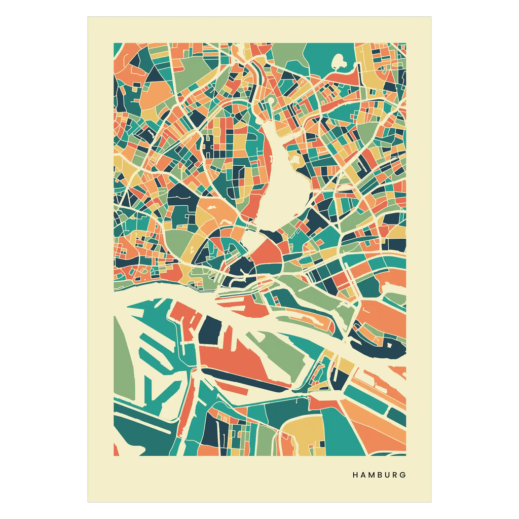 Hamburg Stadtkarte Poster - Polychroma Stadtplan Modern Art Print Stadtkarte Poster – Polychroma Modern Art Print