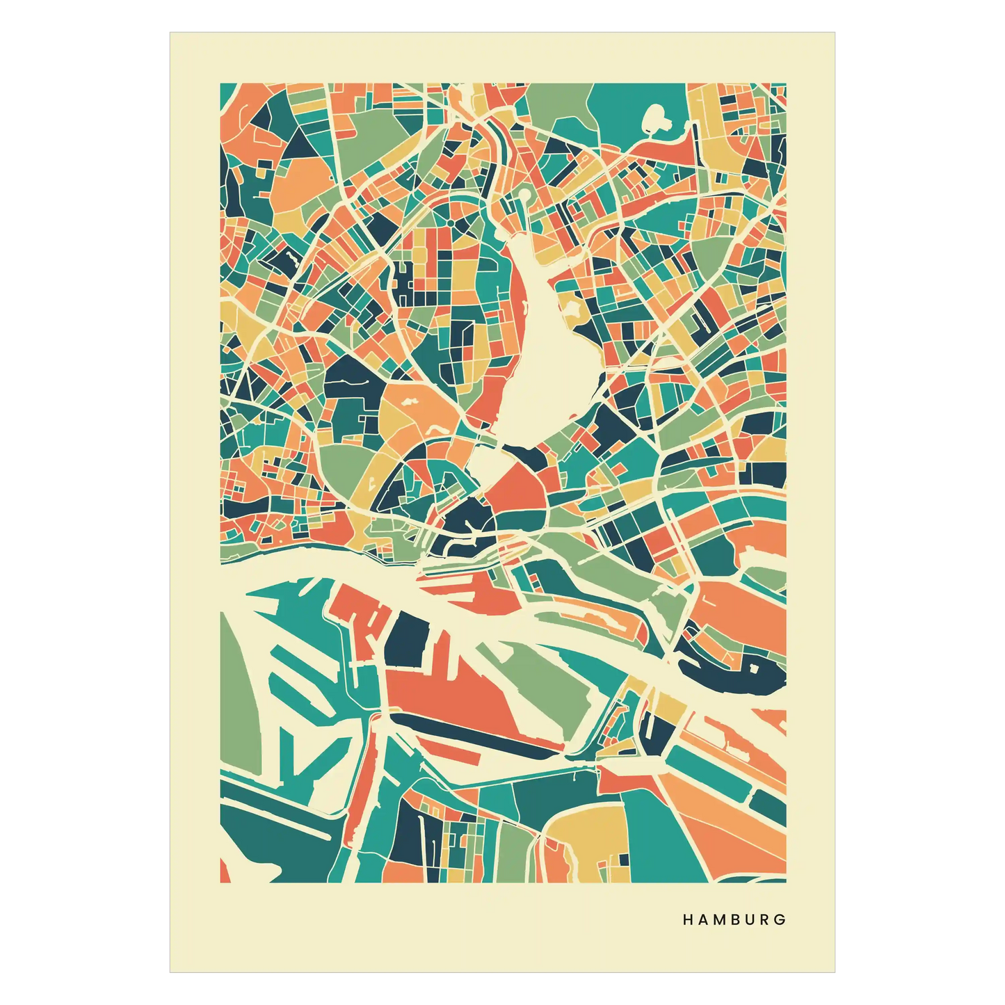 Hamburg Stadtkarte Poster - Polychroma Stadtplan Modern Art Print Stadtkarte Poster – Polychroma Modern Art Print