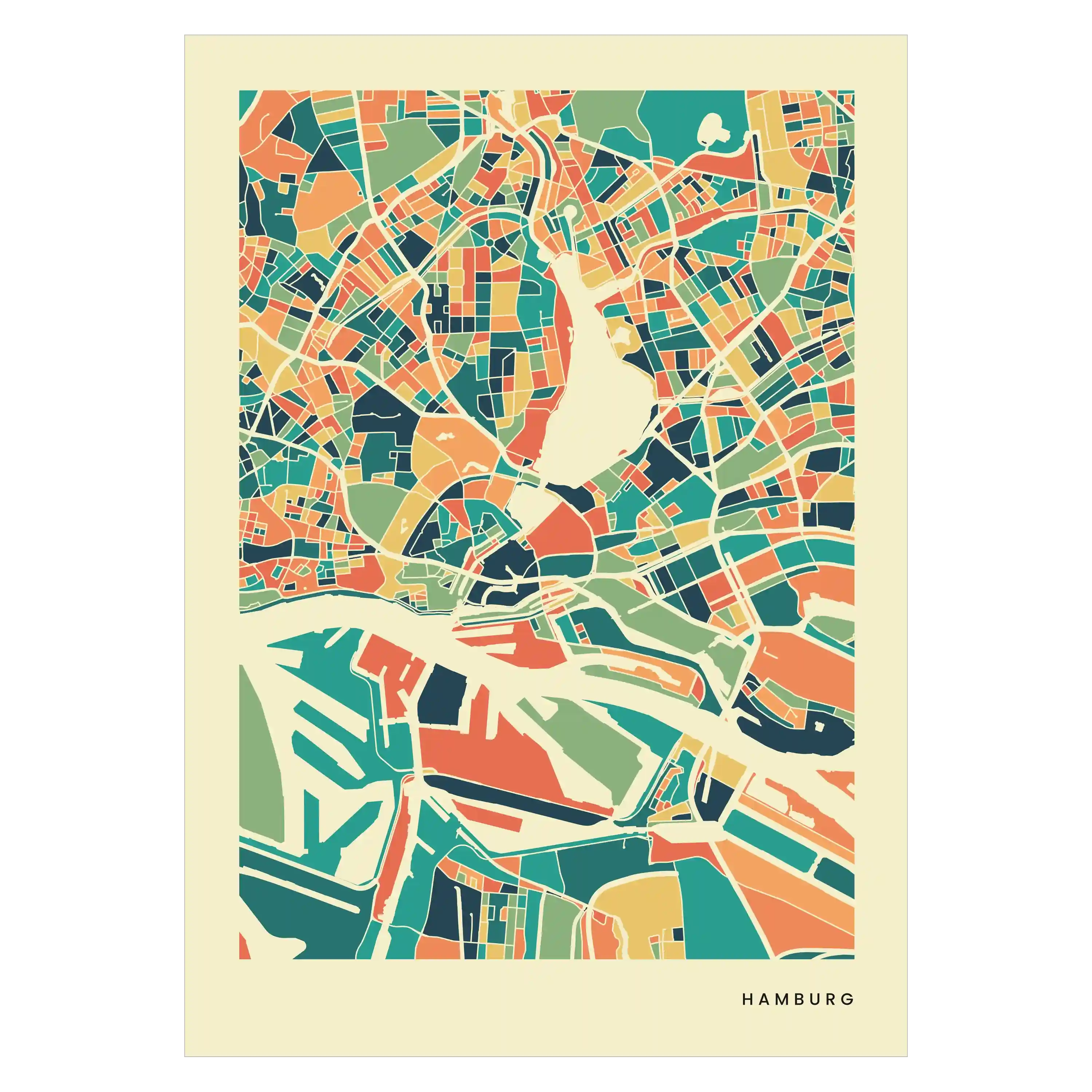Hamburg Stadtkarte Poster - Polychroma Stadtplan Modern Art Print Stadtkarte Poster – Polychroma Modern Art Print