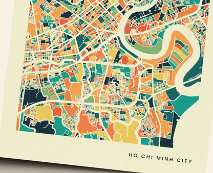 Ho Chi Minh City Stadtkarte Poster – Polychroma Modern Art Print