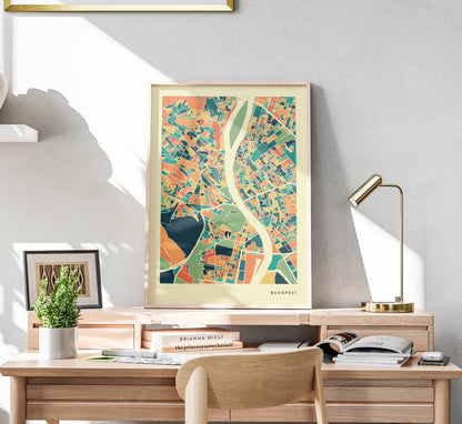 Budapest Stadtkarte Poster – Polychroma Modern Art Print