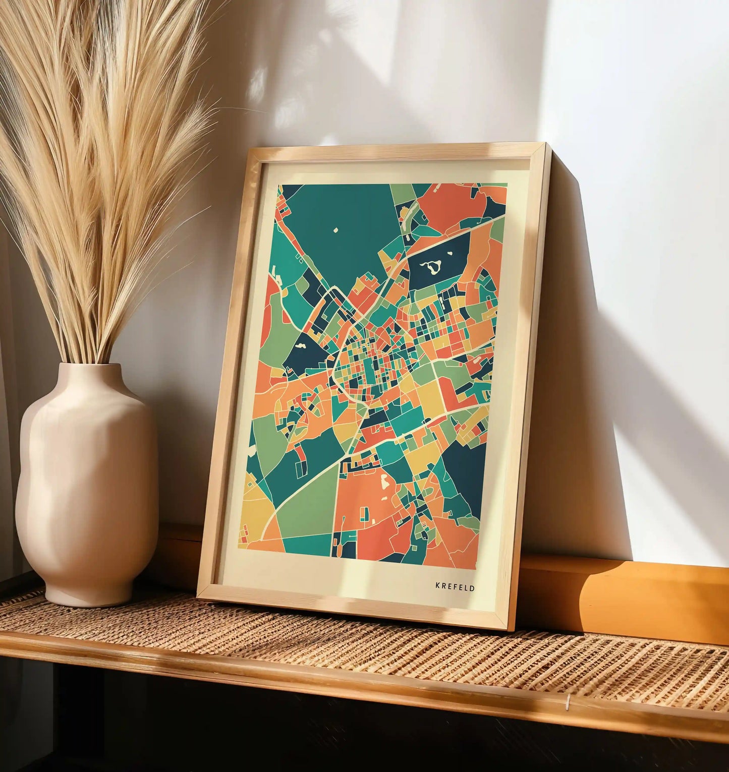 Krefeld Stadtkarte Poster – Polychroma Modern Art Print