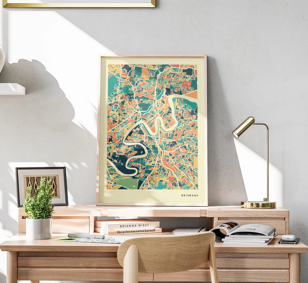 Brisbane Stadtkarte Poster – Polychroma Modern Art Print