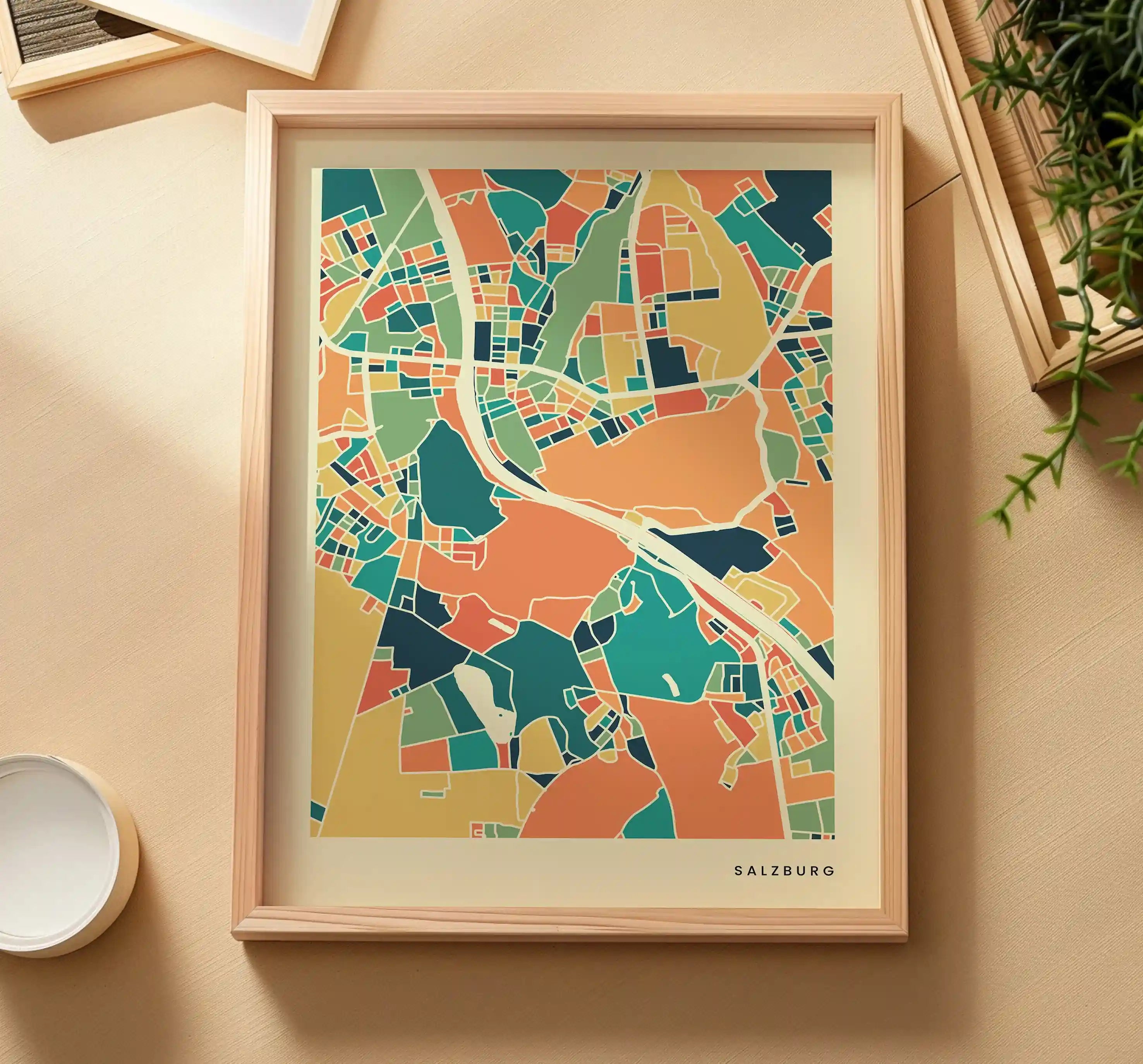 Salzburg Stadtkarte Poster – Polychroma Modern Art Print