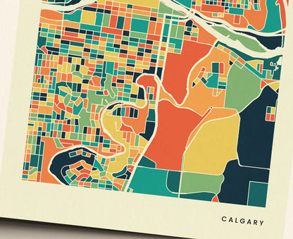 Calgary Stadtkarte Poster – Polychroma Modern Art Print