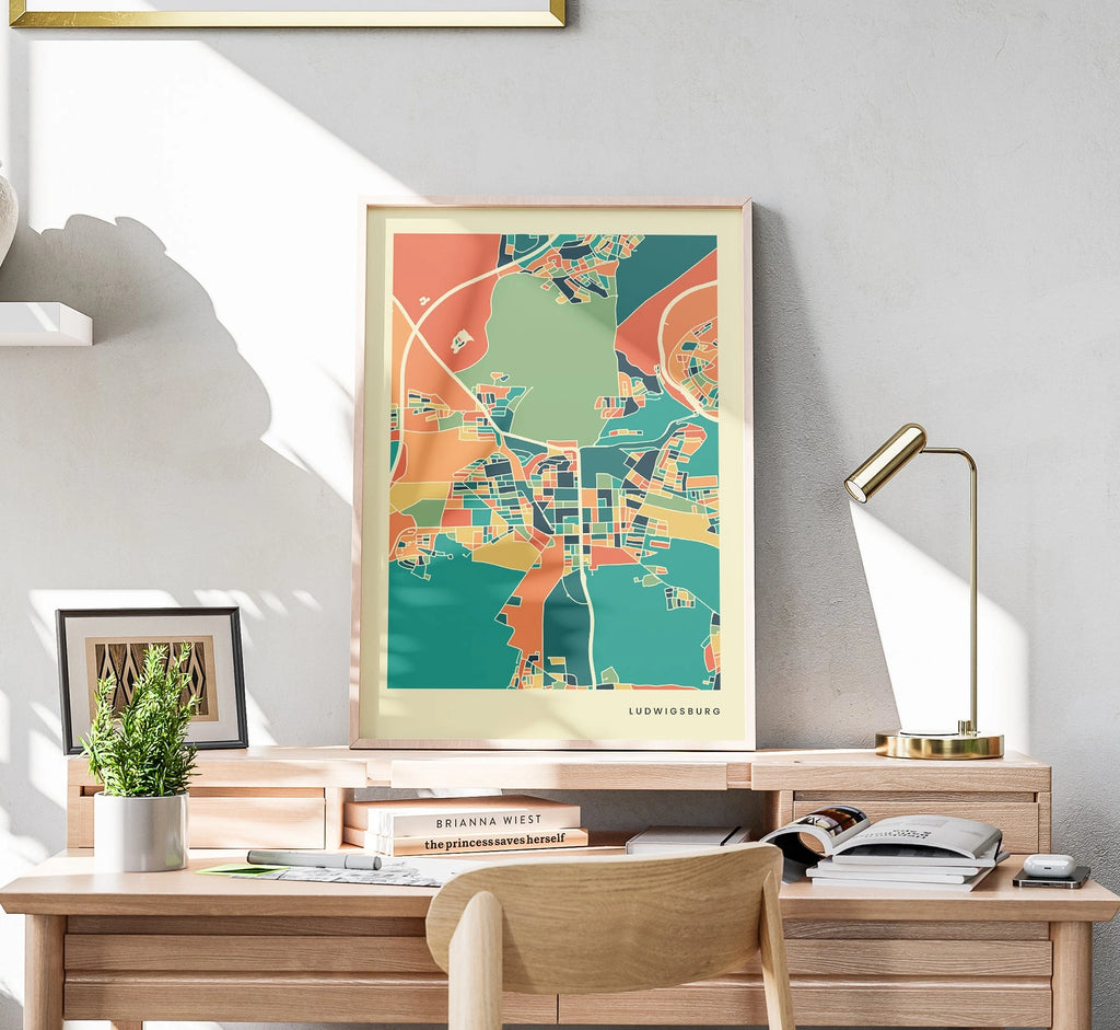 Ludwigsburg Stadtkarte Poster – Polychroma Modern Art Print