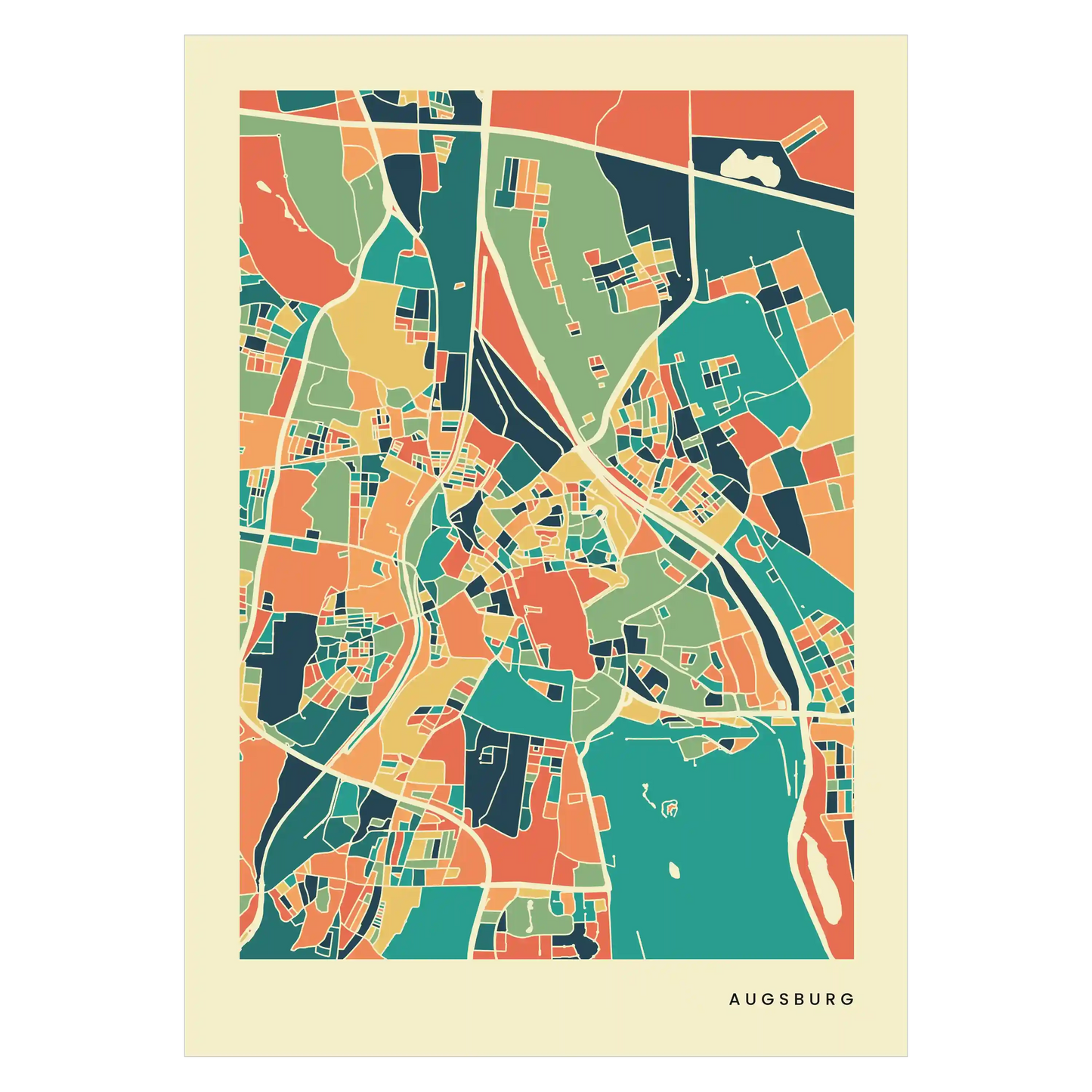 Augsburg Stadtkarte Poster – Polychroma Modern Art Print
