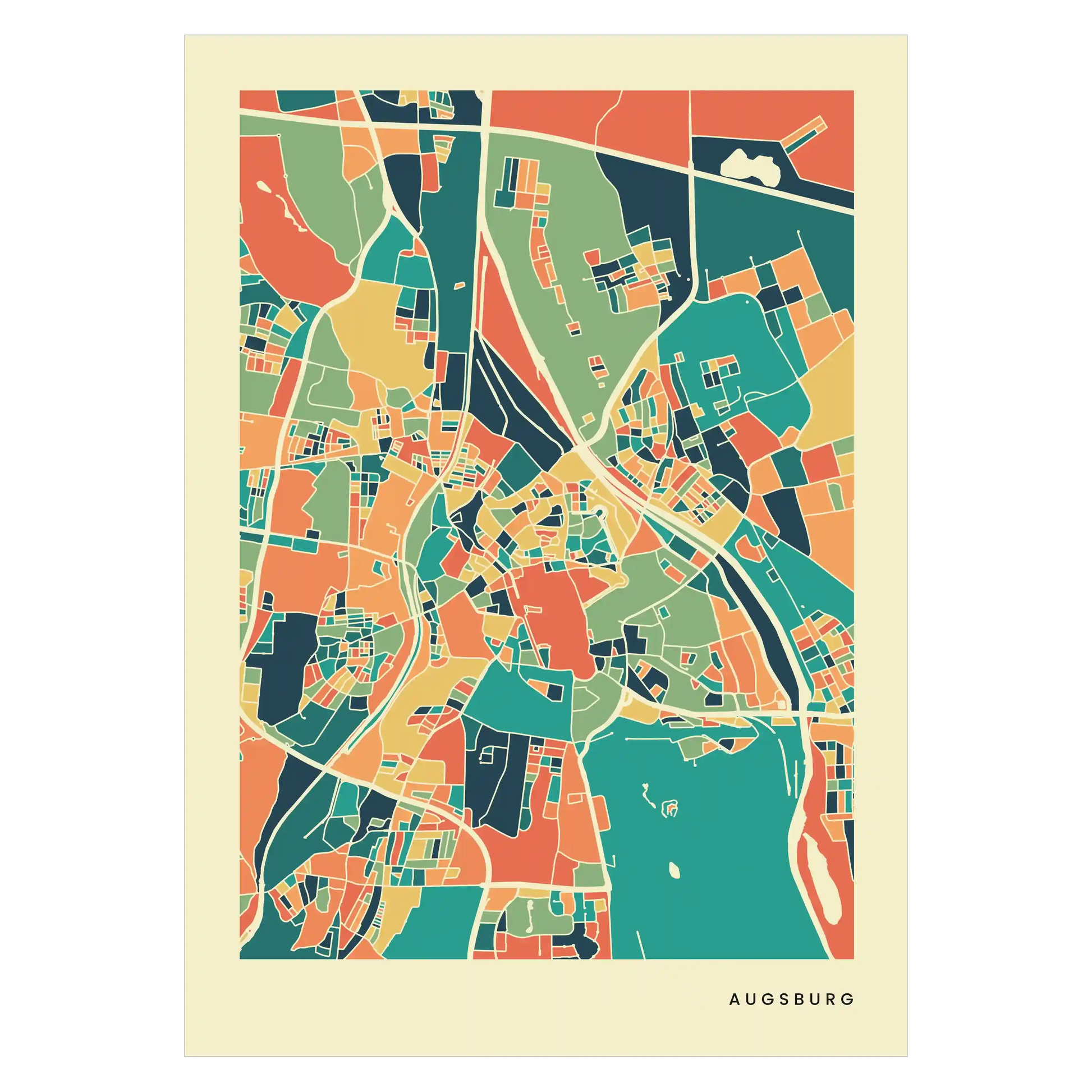 Augsburg Stadtkarte Poster – Polychroma Modern Art Print