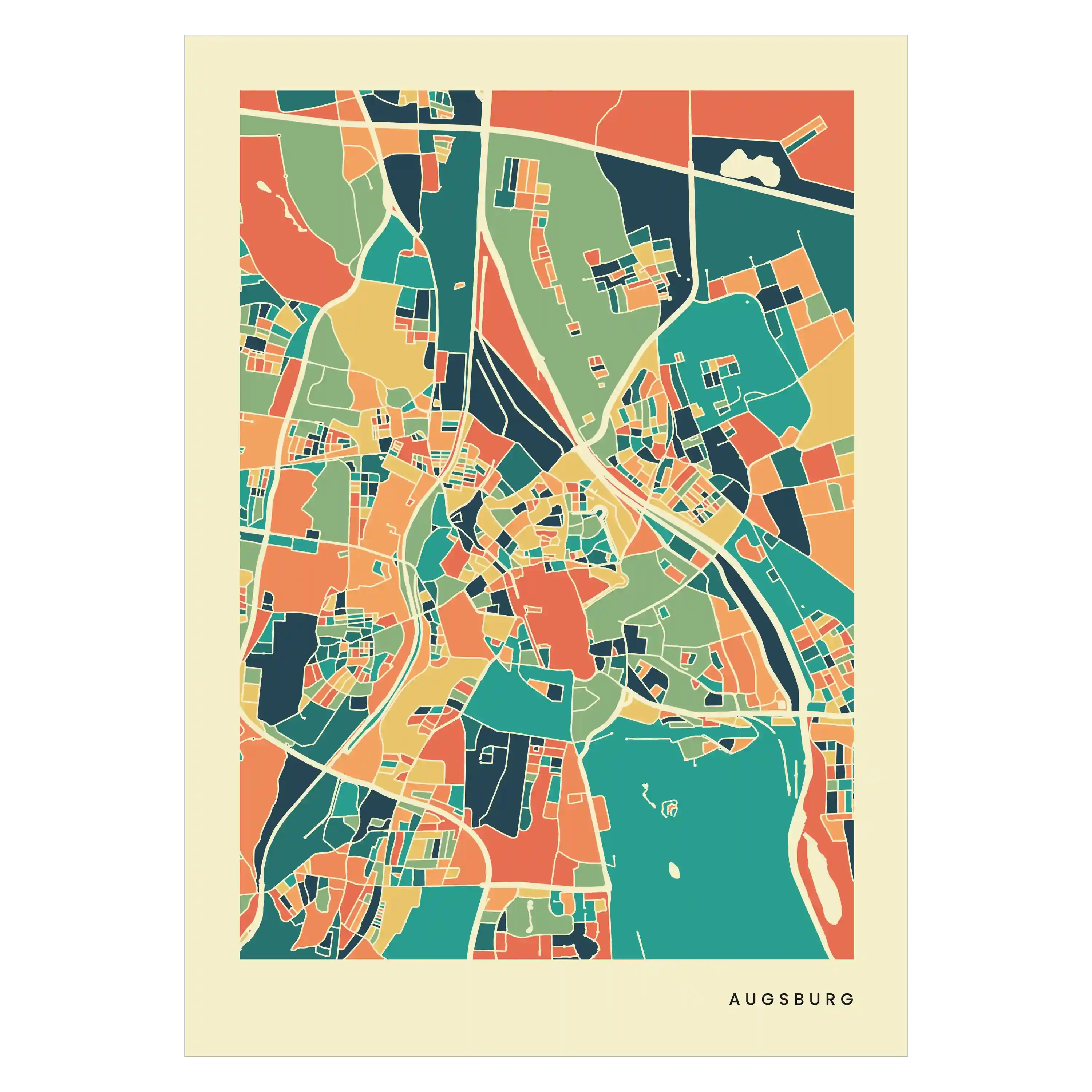 Augsburg Stadtkarte Poster – Polychroma Modern Art Print
