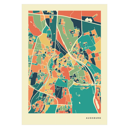 Augsburg Stadtkarte Poster – Polychroma Modern Art Print